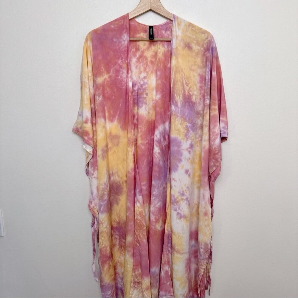 Torrid Womens One Size Pink Tie Dye Longline Ruana Kimono CN - Picture 2 of 11
